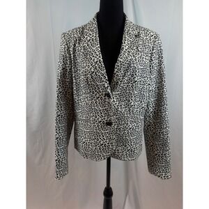 Leopard Print Blazer Jacket Women's Classic Button Front Business Casual Size 14